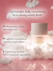 SONAGE Botanica Souffle Cream texture closeup highlights a light, velvety-matte finish