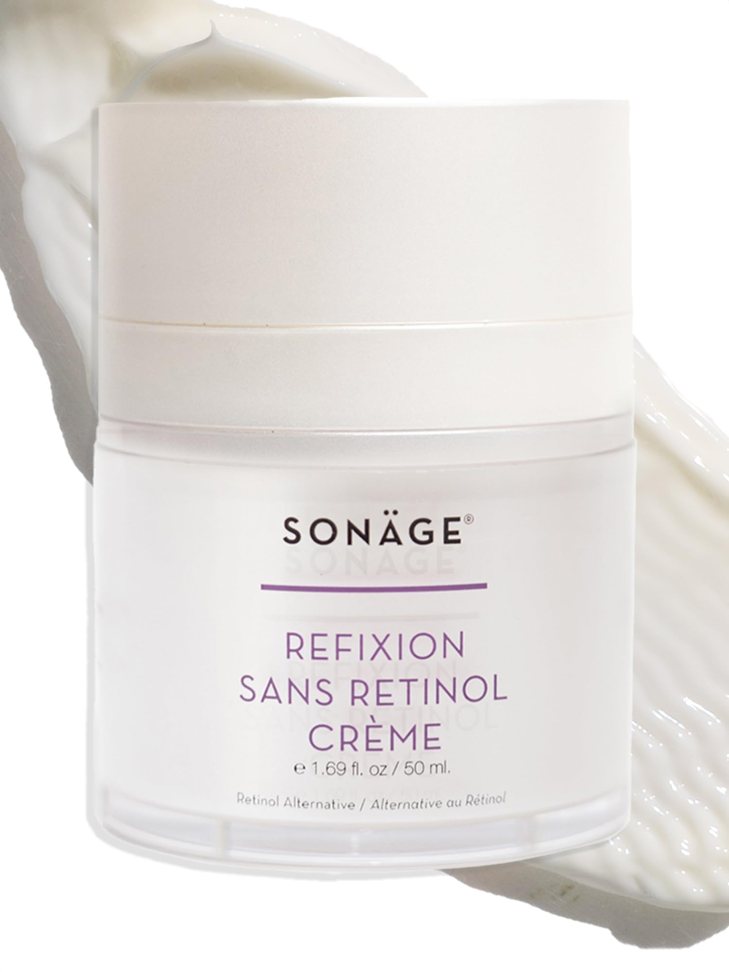 SONAGE Refixion Sans Retinol Cream bottle shows premium packaging for daily moisturizing.