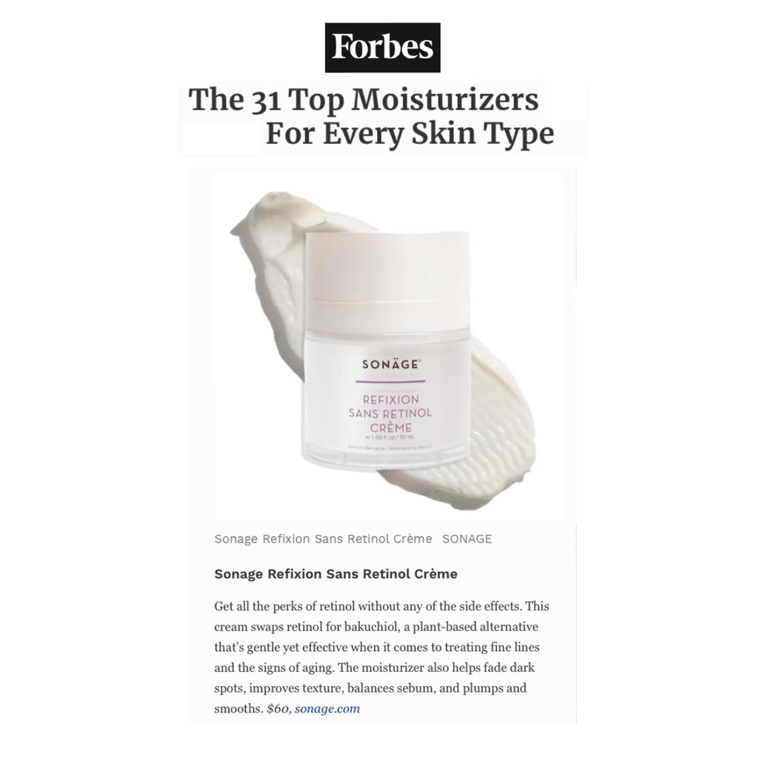 SONAGE Refixion Sans Retinol Cream jar closeup emphasizes rich, moisturising texture.