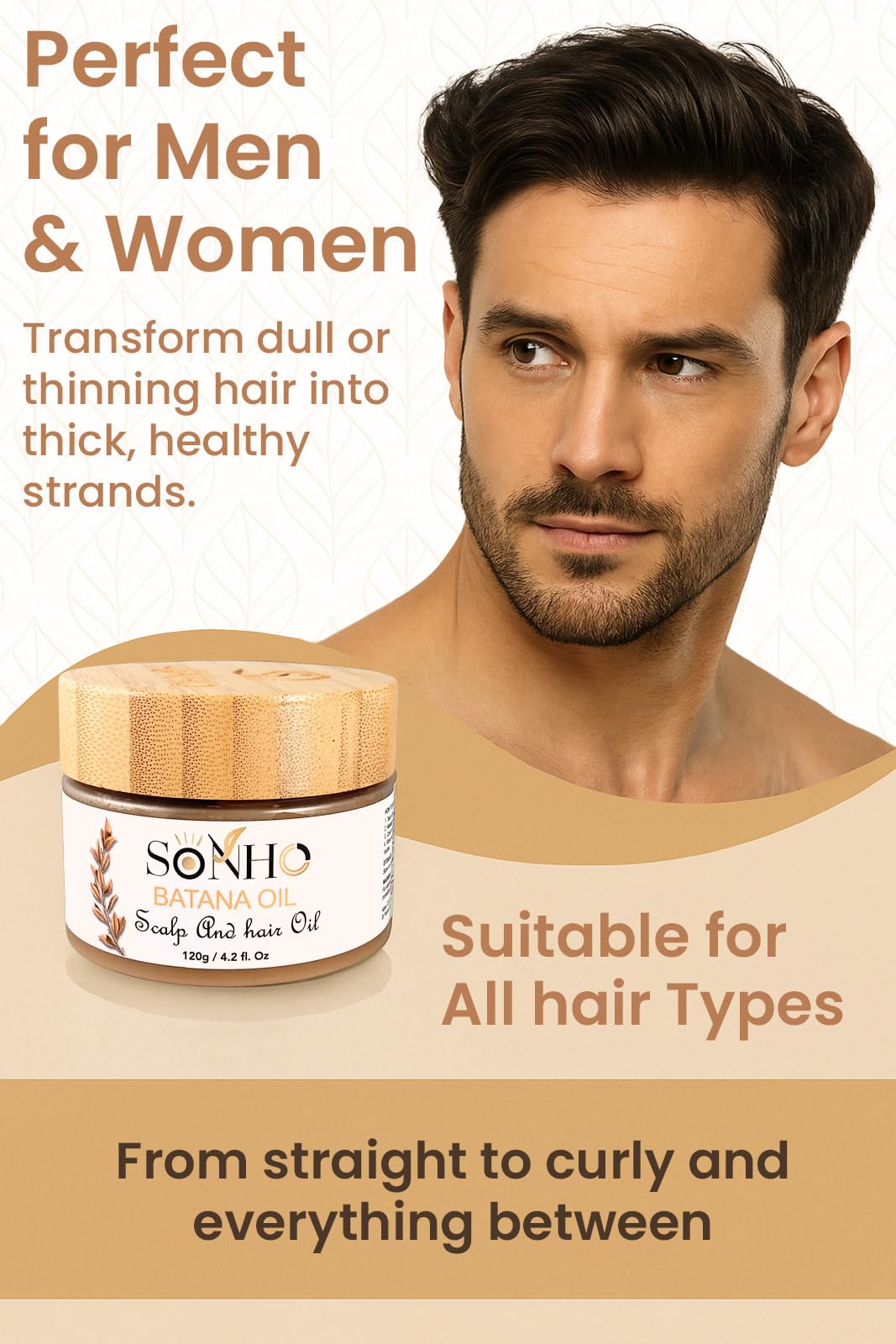 Close-up of SONHO Batana Oil texture with rich moisture.