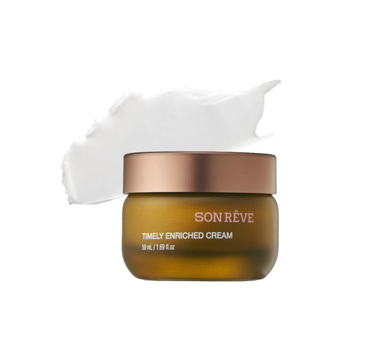 SONREVE Timely Enriched Cream jar close-up showing rich texture and lasting hydration.