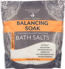 Soothing Touch Deep Sleep Bath Salts bottle shows premium mineral blend for relaxation