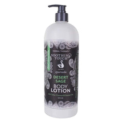 Soothing Touch Desert Sage lotion texture shows smooth absorption and comfort.