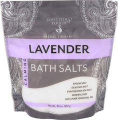 Soothing Touch Lavender Bath Salts Pouch shown for a relaxing aroma.