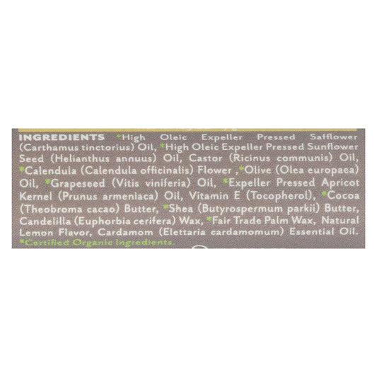Soothing Touch Lemon Cardamom vegan lip balm packaging front for easy, portable moisture and aroma.