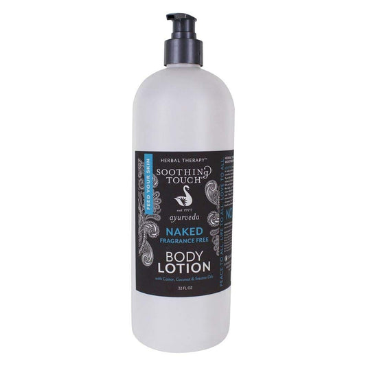 Soothing Touch Naked Lotion application texture highlights comfortable, non-greasy hydration