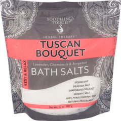 Soothing Touch Rest & Relax Tuscan Bouquet bath salts bottle pour for a calming bath