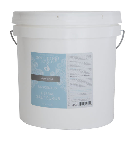 Soothing Touch unscented salt scrub 20.5 lb for customizable essential oil blends and full-body exfoliation.