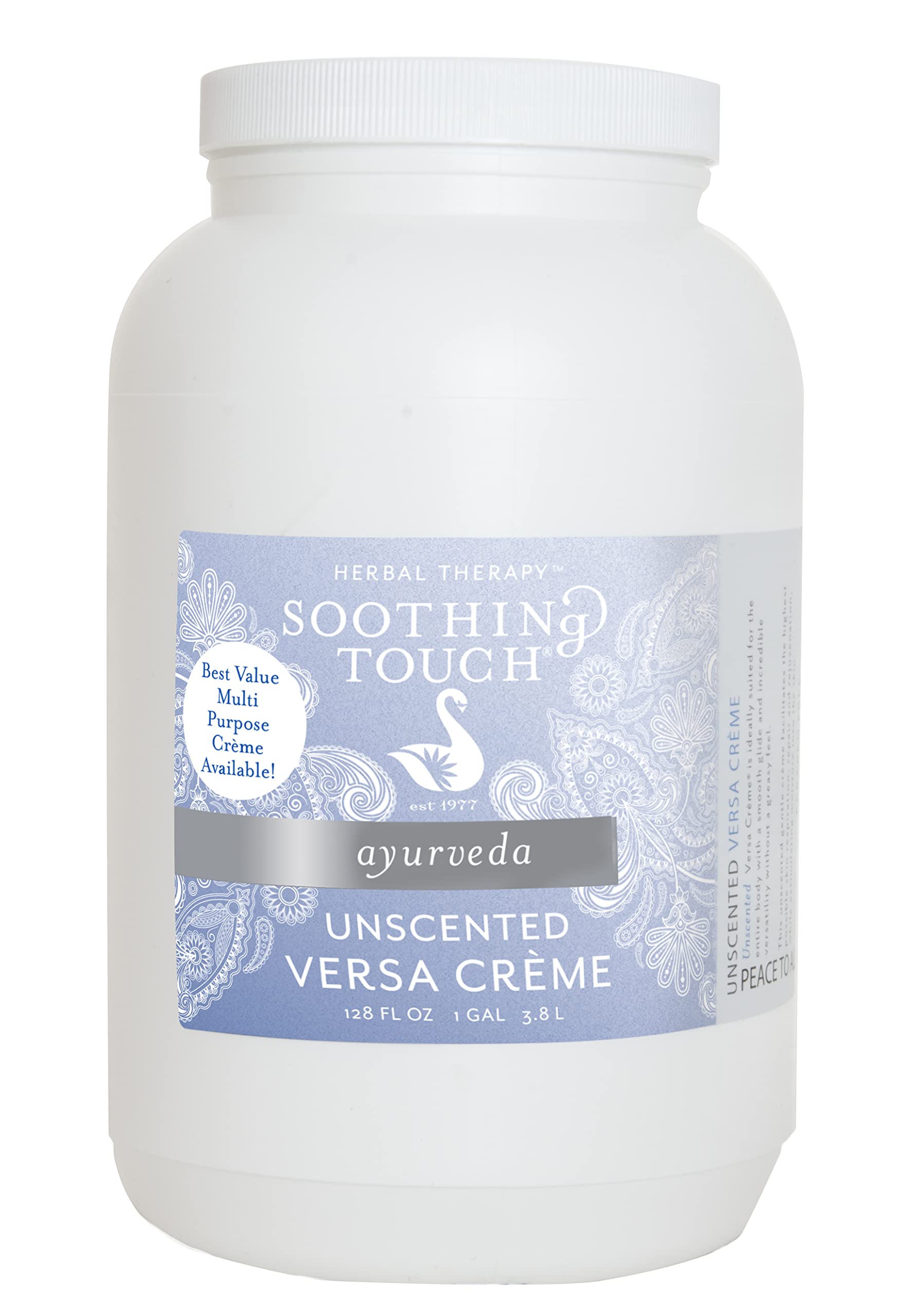 Soothing Touch Versa Creme Unscented 5-gallon bottle with a smooth, non-greasy glide for full-body massage