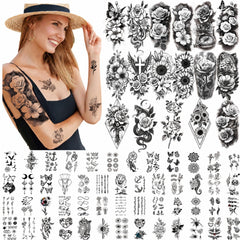 SOOVSY front packaging showing full 92-piece floral tattoo set and variety