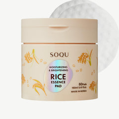 SOQU Rice Essence Pad pack front signals brightening and hydration benefits