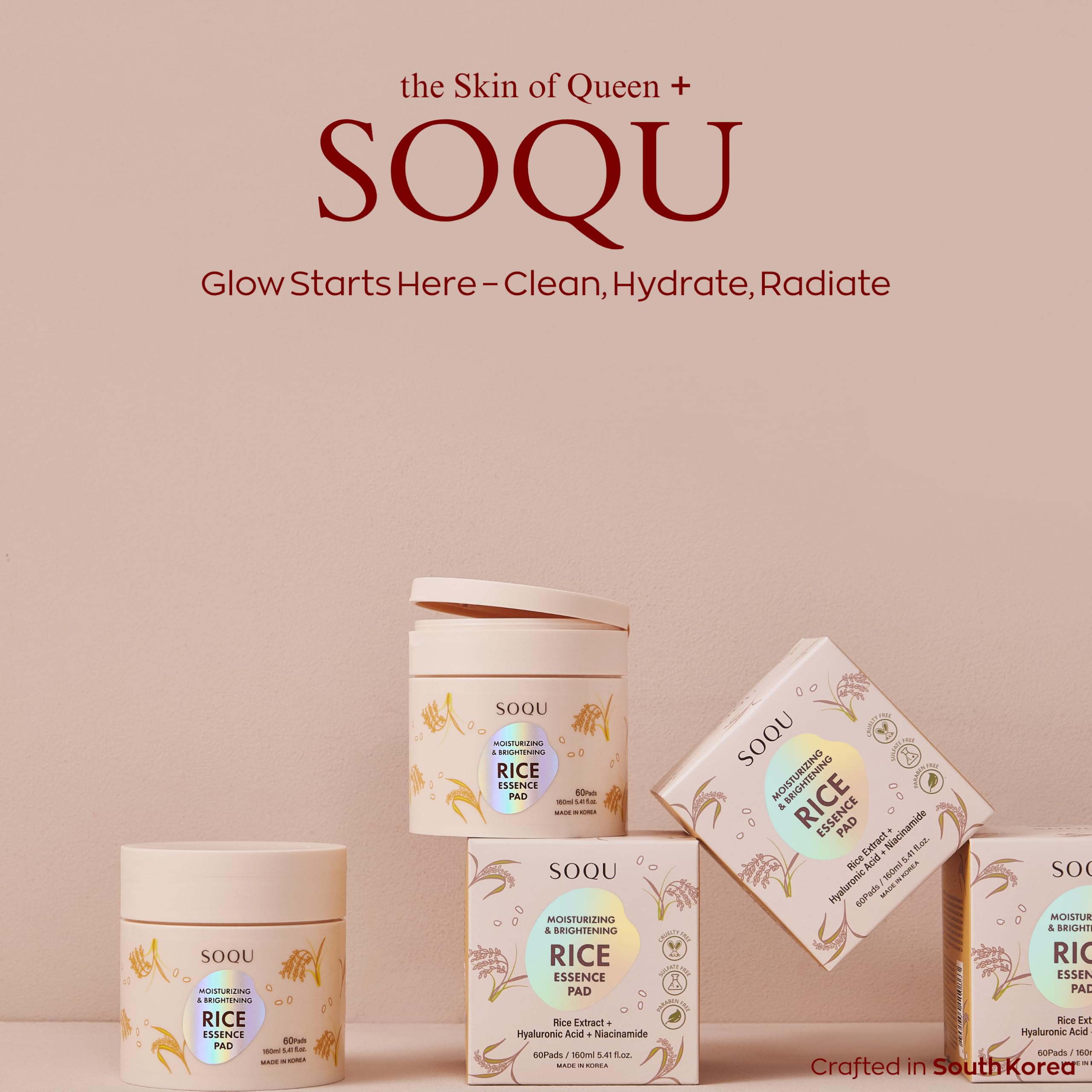 Concept image of SOQU Rice Essence Pad for daily hydration and natural glow