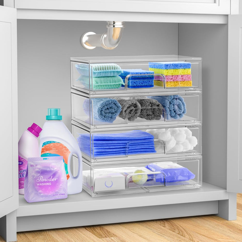 Sorbus clear drawer organizer highlights cosmetics with easy access and neat counters