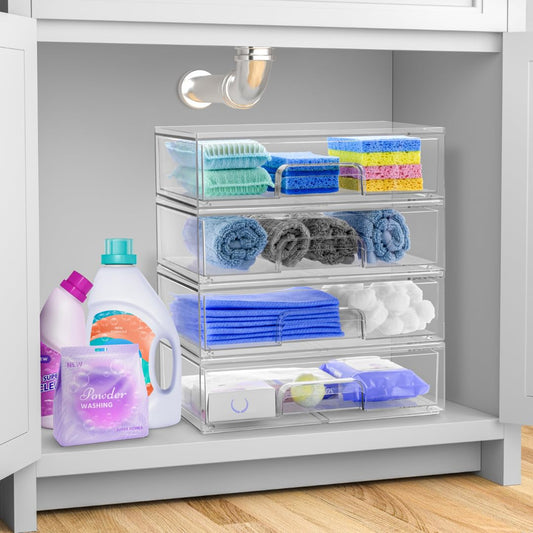 Sorbus clear drawer organizer highlights cosmetics with easy access and neat counters
