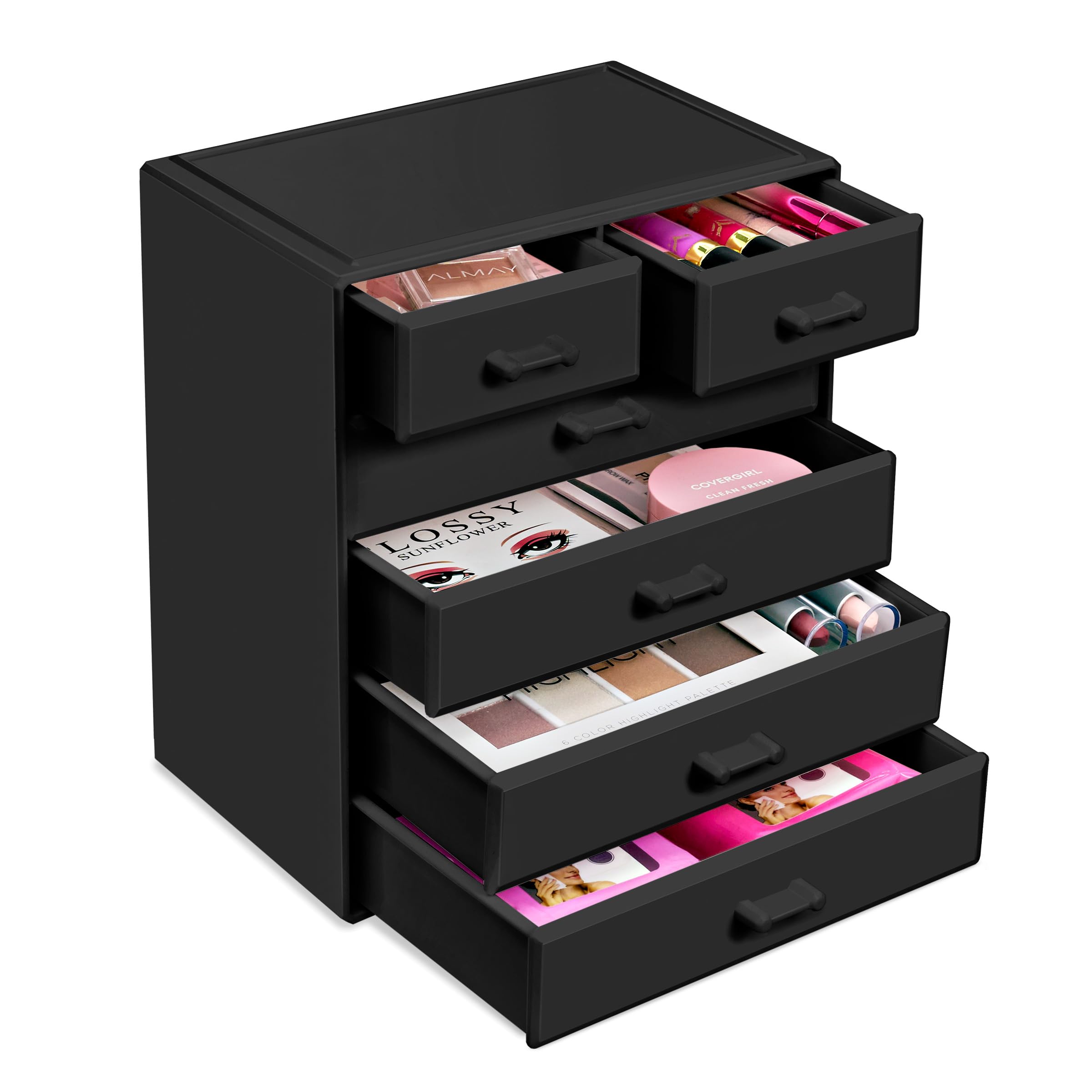 Clear Sorbus design blends with any decor and keeps cosmetics visible