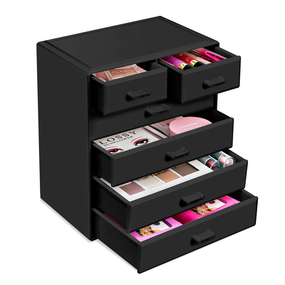 Clear Sorbus design blends with any decor and keeps cosmetics visible