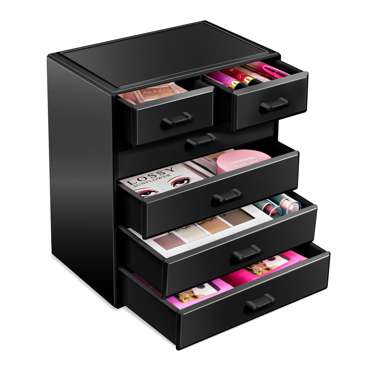 Sorbus acrylic makeup organizer front view showing clear display and easy access