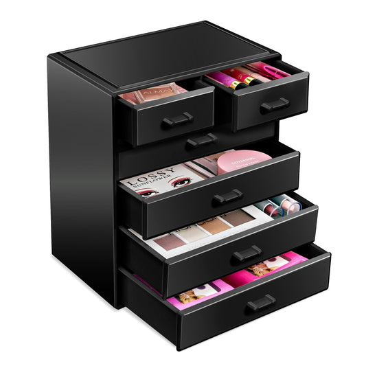 Sorbus acrylic makeup organizer front view showing clear display and easy access