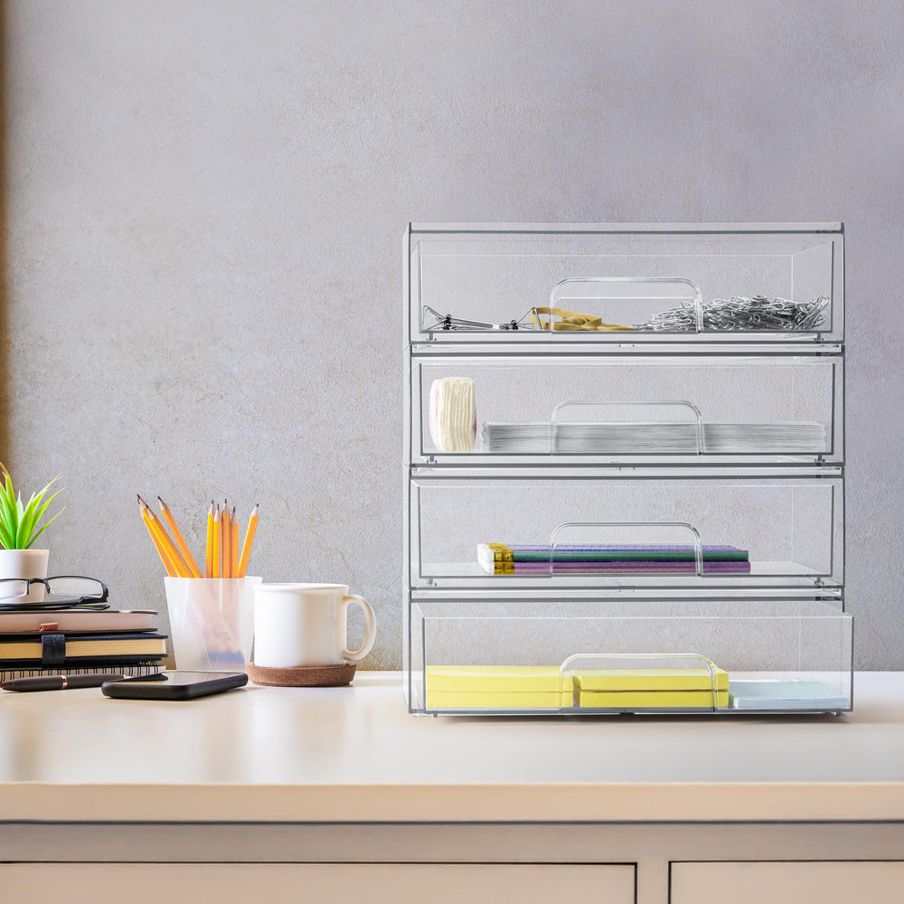 Sorbus stackable organizers fit pantry shelves and under sink spaces