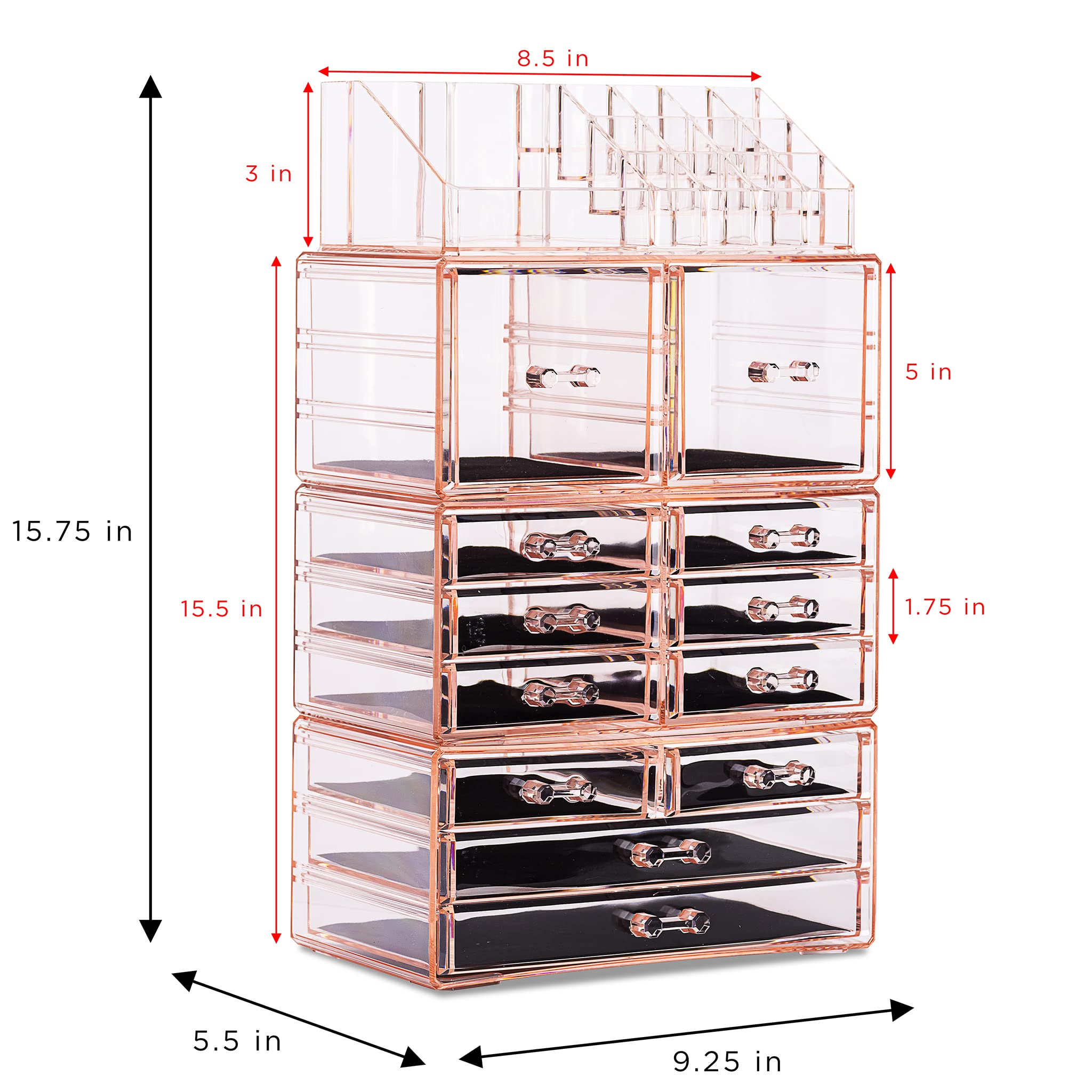 Sorbus large makeup organizer bottom column with four drawers for larger products