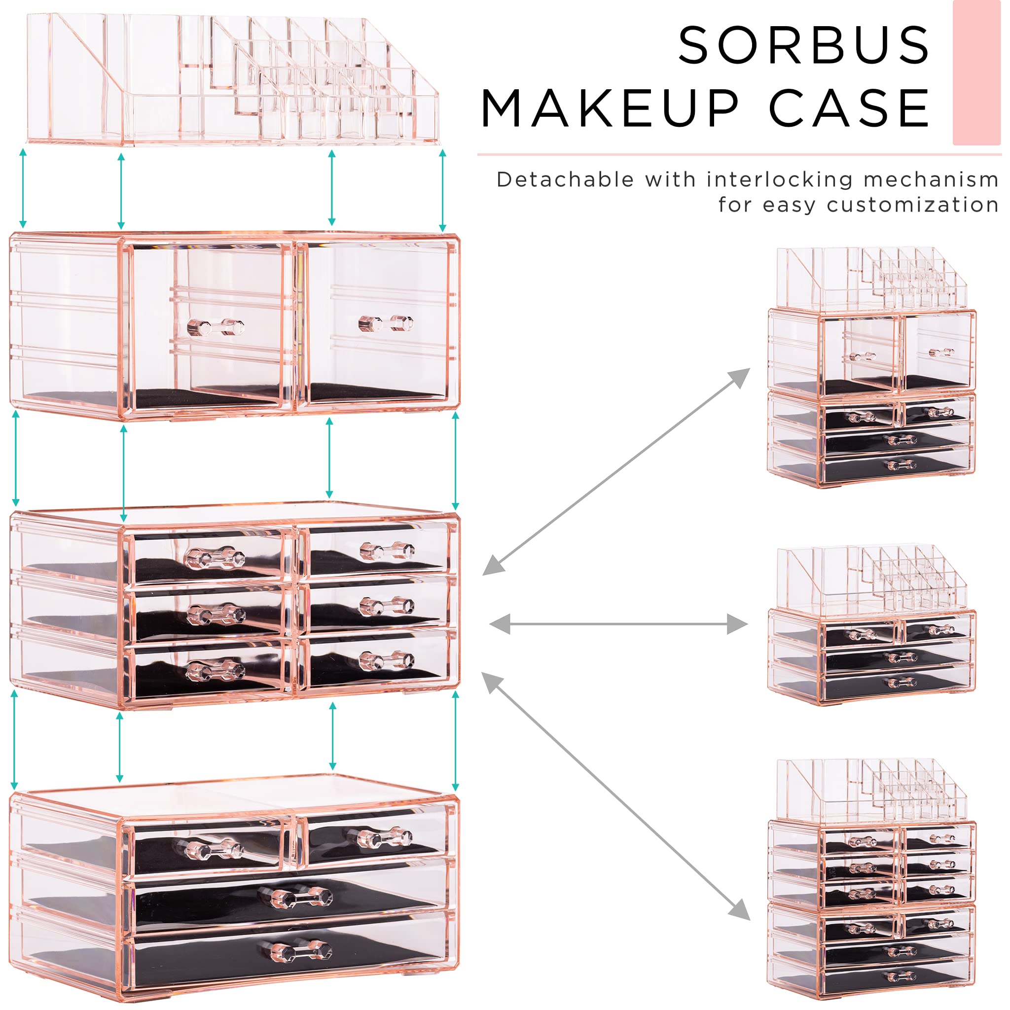 Sorbus large makeup organizer middle column with six drawers for compact items