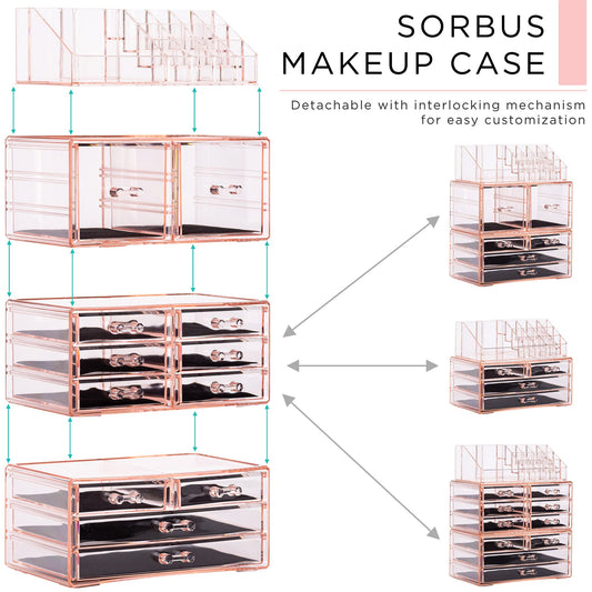 Sorbus large makeup organizer middle column with six drawers for compact items