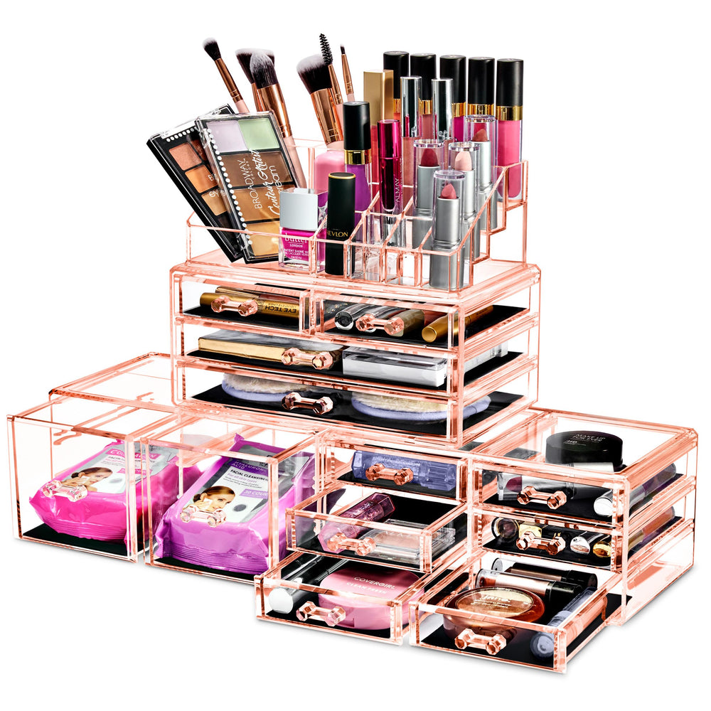 Sorbus large makeup organizer top tray with 16 lipstick storage for easy access