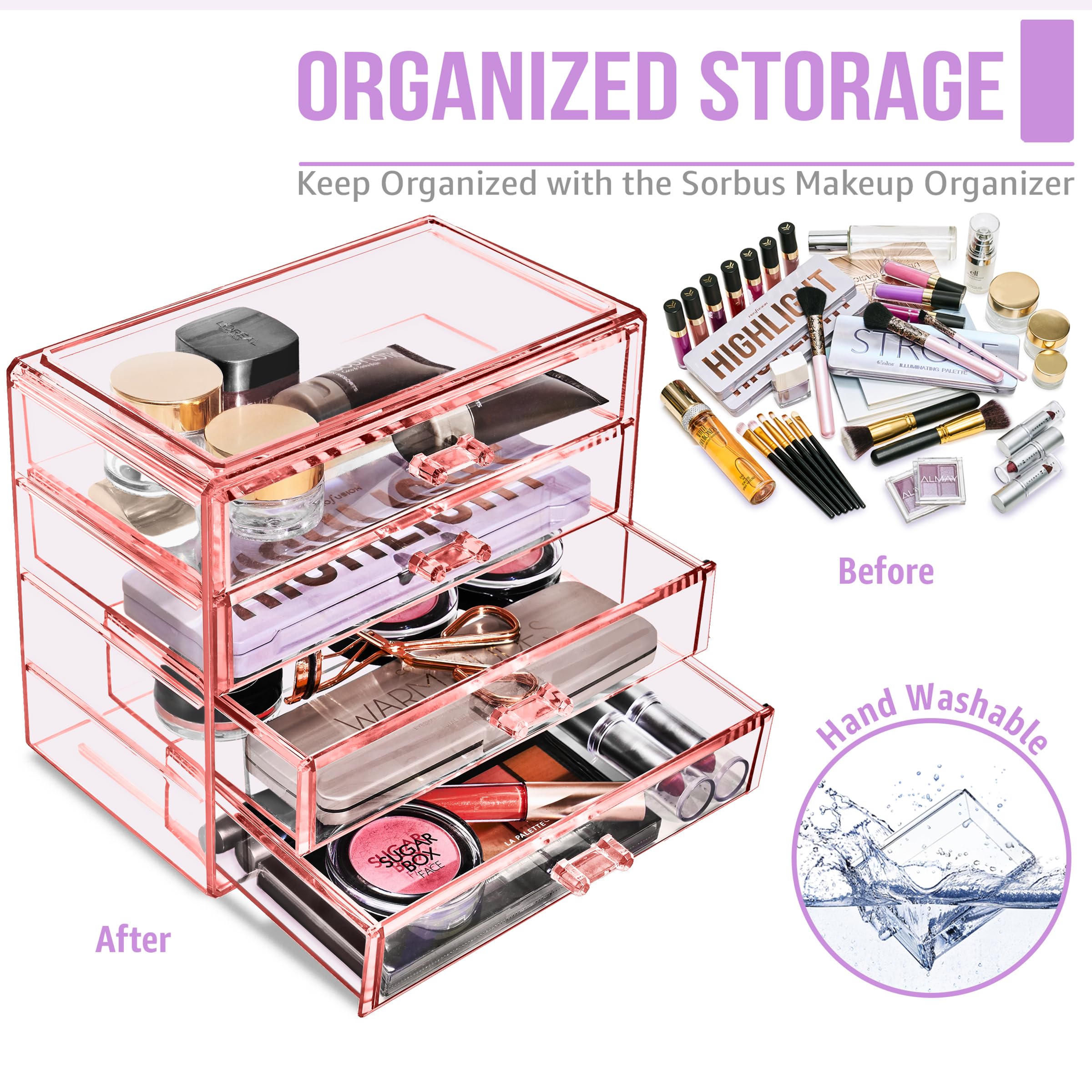 Sorbus makeup organizer jewelry storage with versatile clear case.