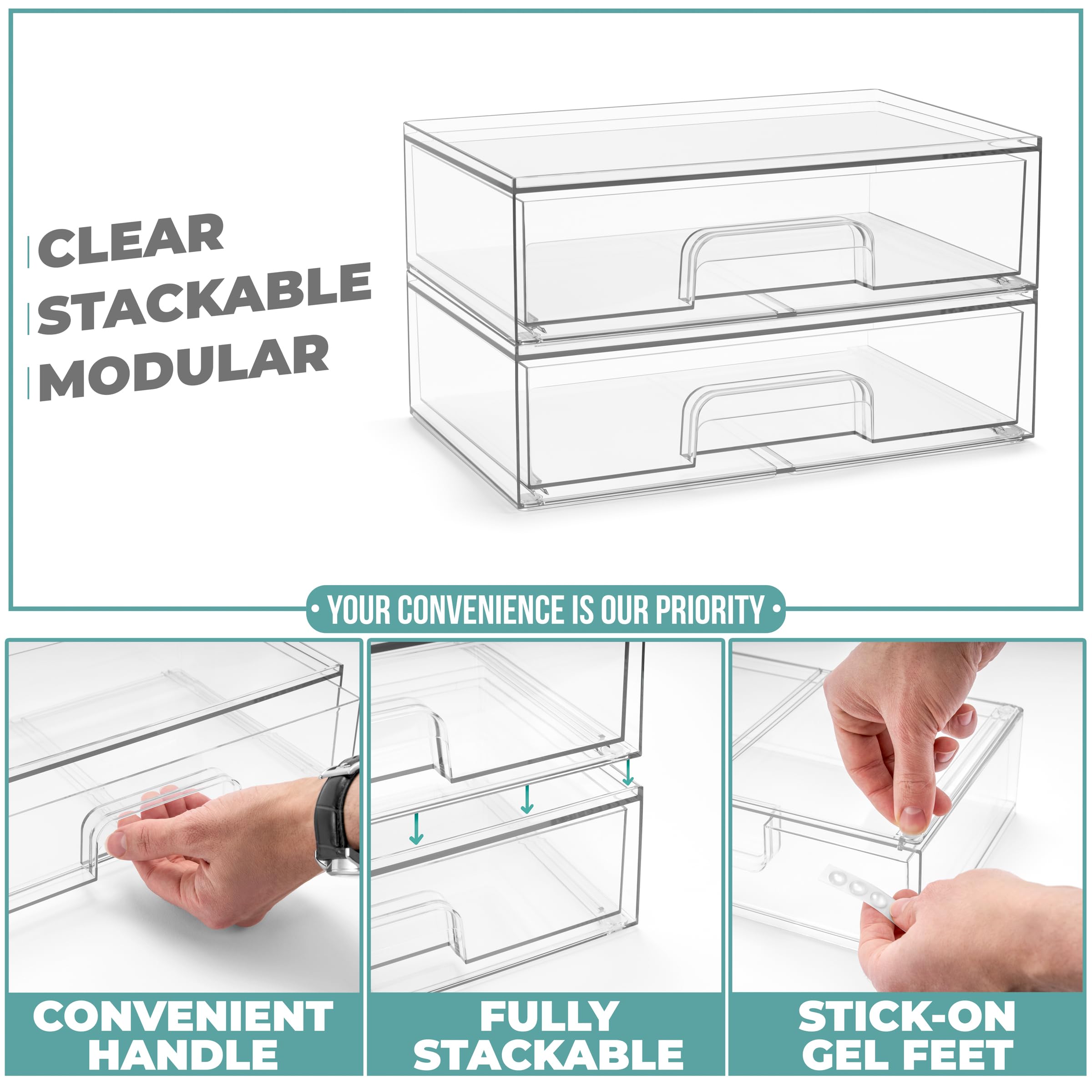 Sorbus clear acrylic drawers simplify cabinet and vanity organization with built-in handles