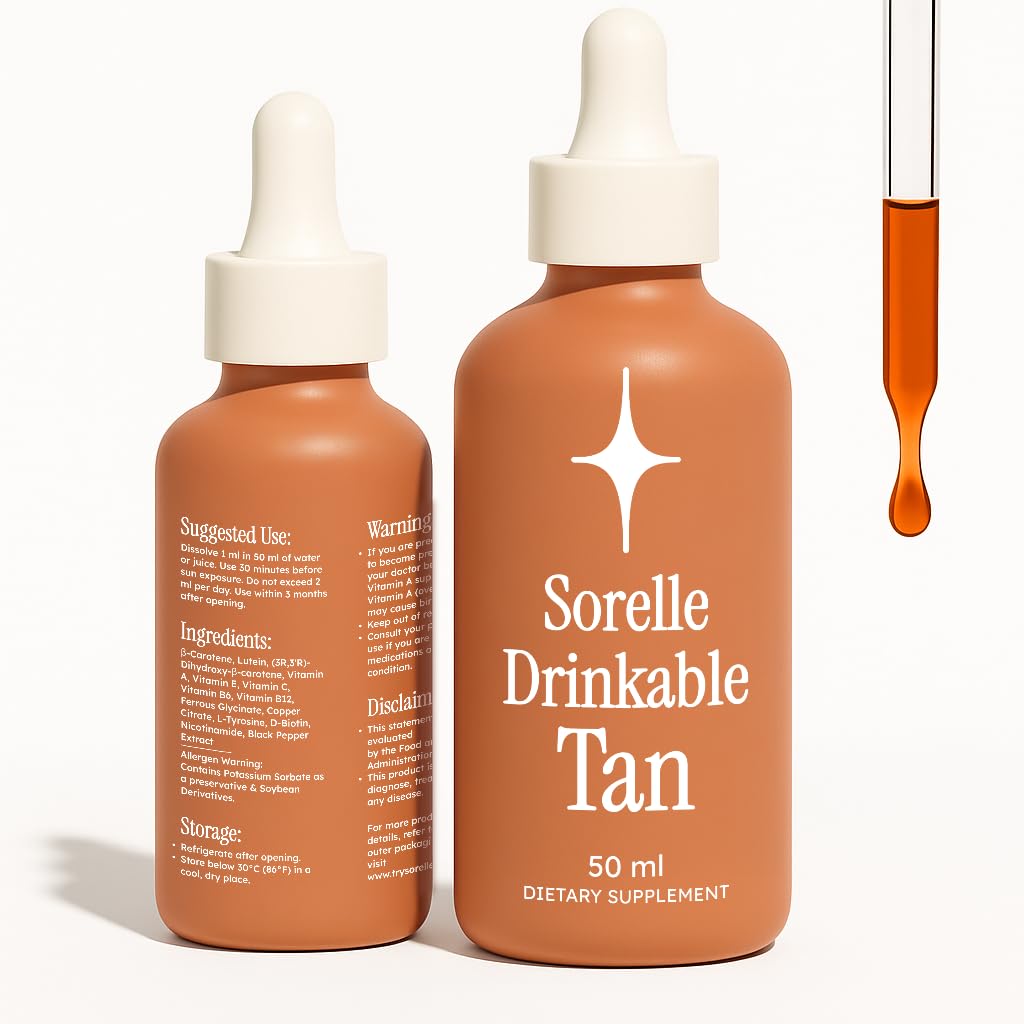 Sorelle Beauty Tanning Drops bottle with dropper for gradual natural glow.