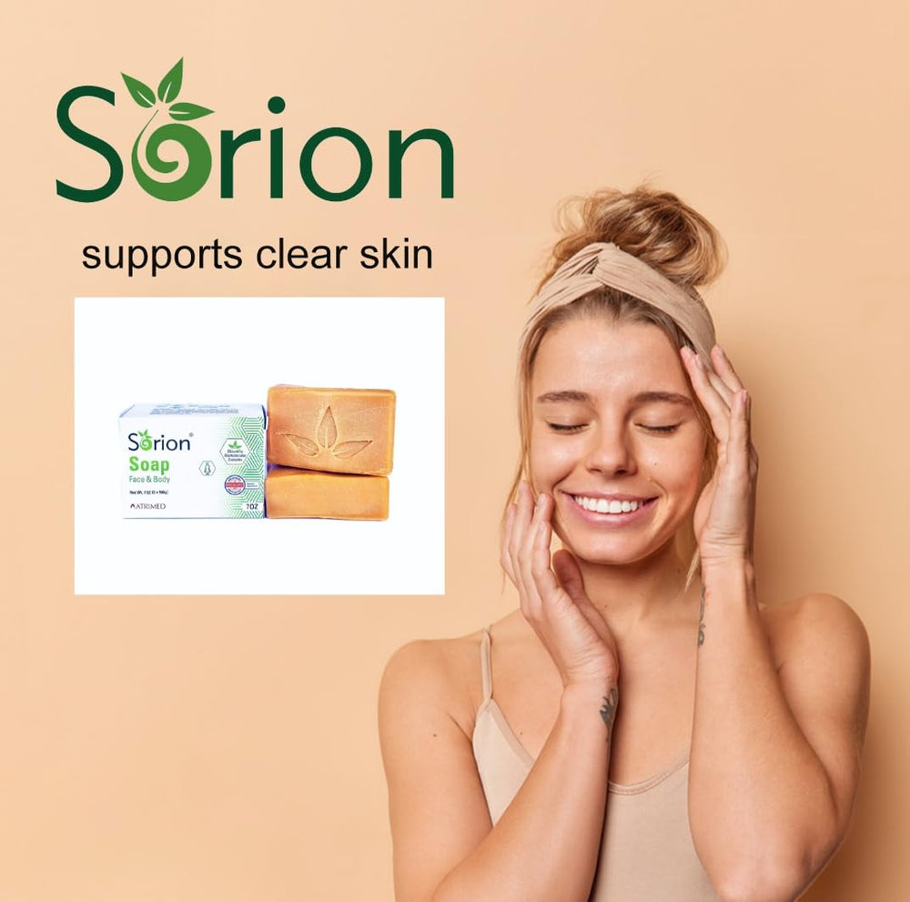 Sorion soap with turmeric swirl for gentle cleansing.