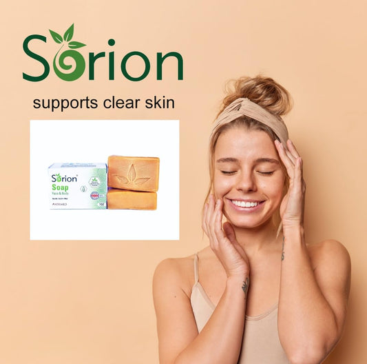 Sorion soap with turmeric swirl for gentle cleansing.