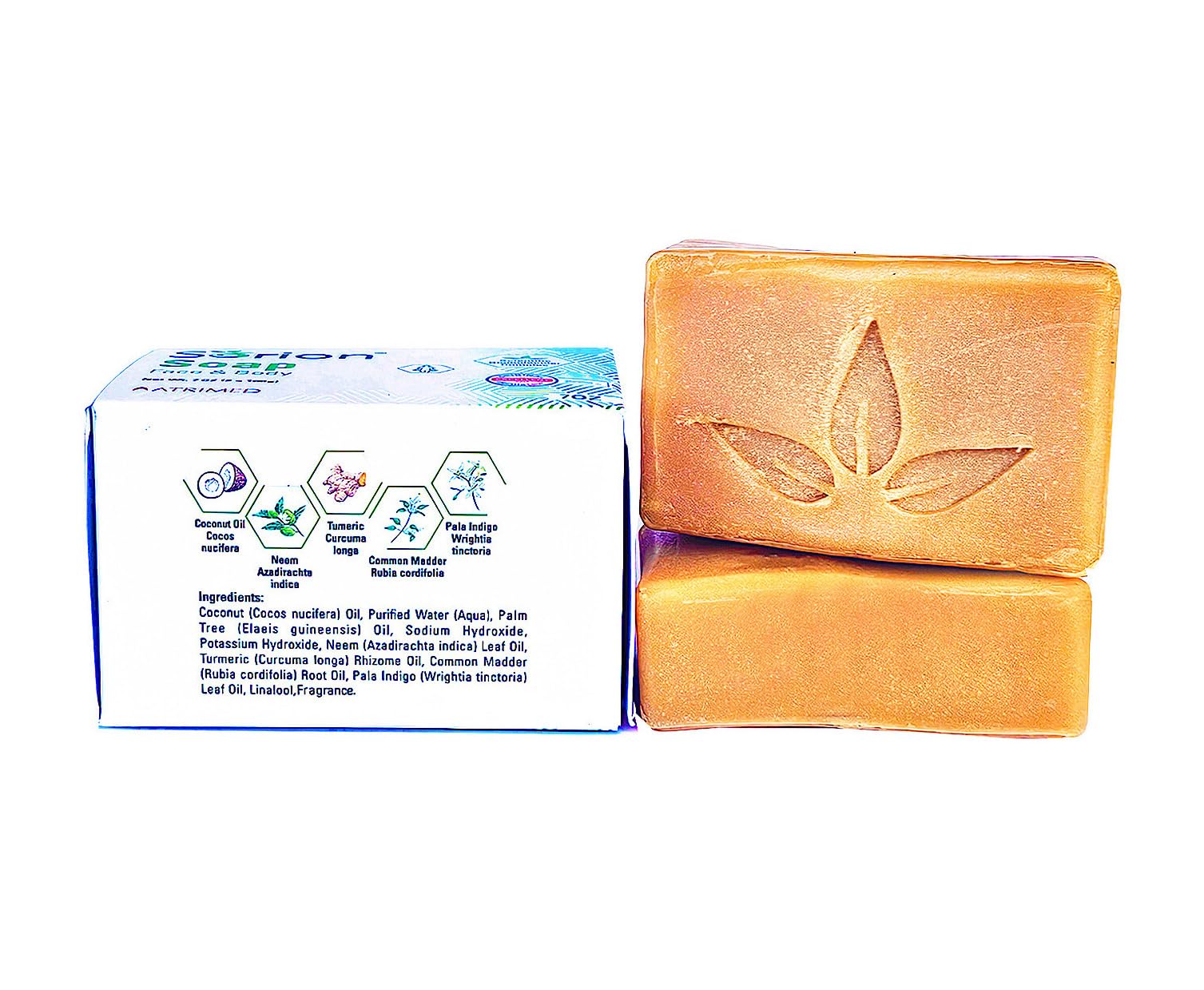 Sorion soap with neem leaves and herbs for skin comfort.