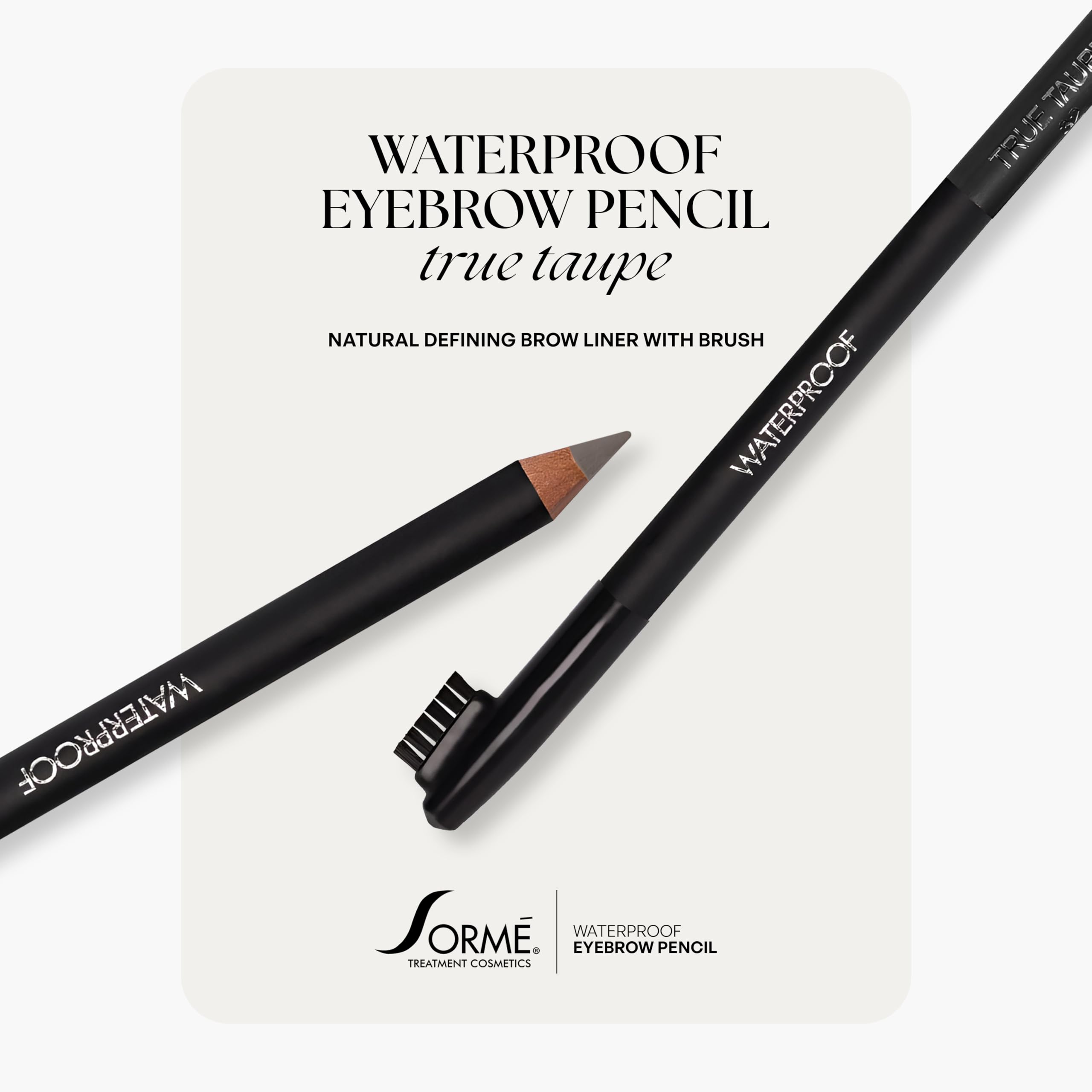 SORMÉ Soft Gray brow pencil swatch demonstrates natural color for precise definition.