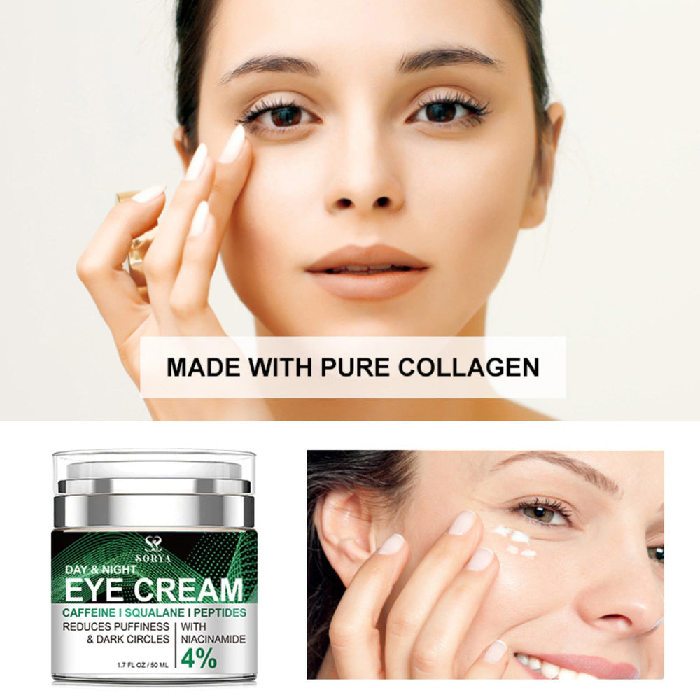 SORYA Caffeine Eye Cream on hand for lightweight hydration around the eyes.