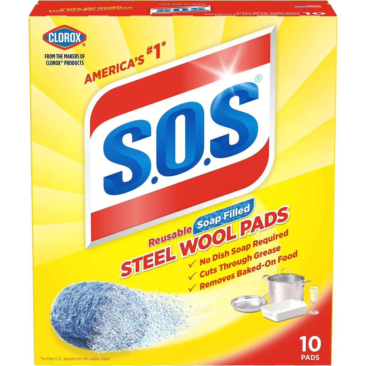 SOS steel wool soap pads remove tough grime from cookware and grills