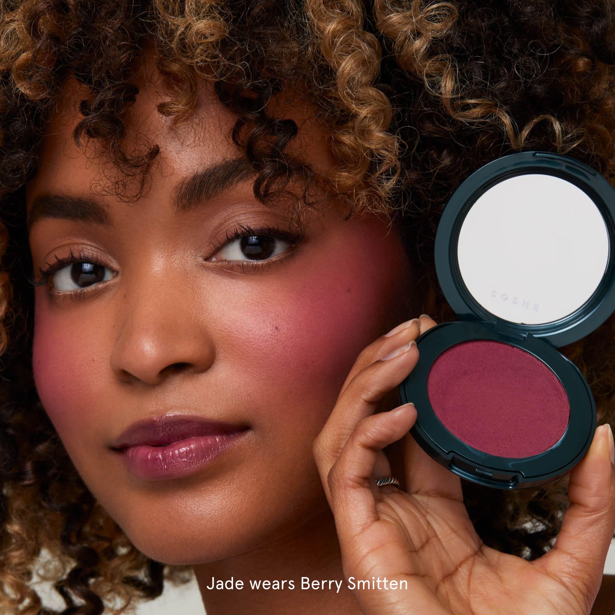 SOSHE blush being applied, seamless blend on the cheek