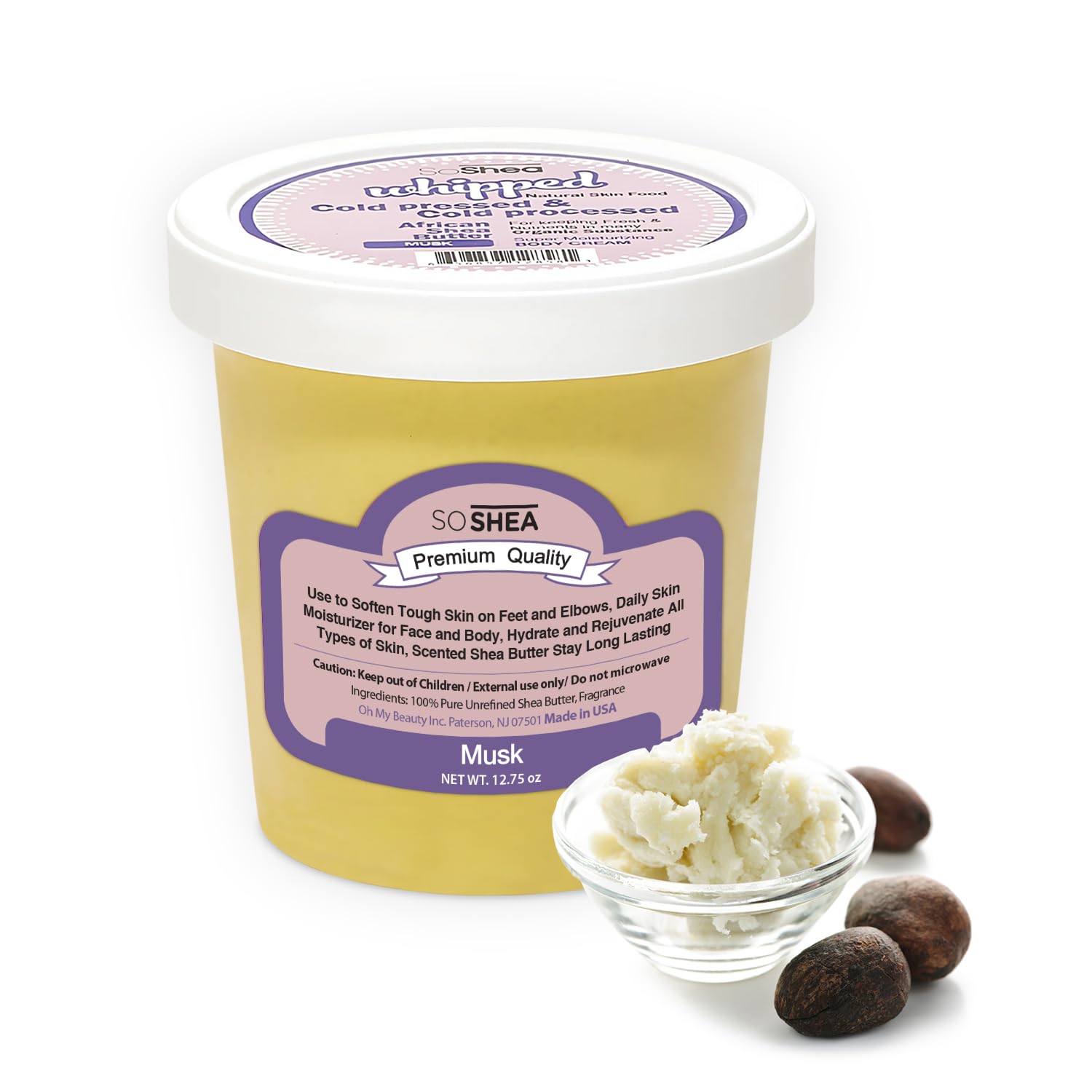 SoShea whipped shea butter tub shows creamy texture for quick hydration.