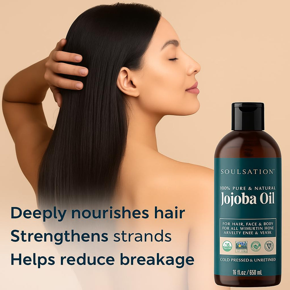SOULSATION Jojoba Oil sustainability shot emphasizes ethical sourcing and eco-friendly packaging.