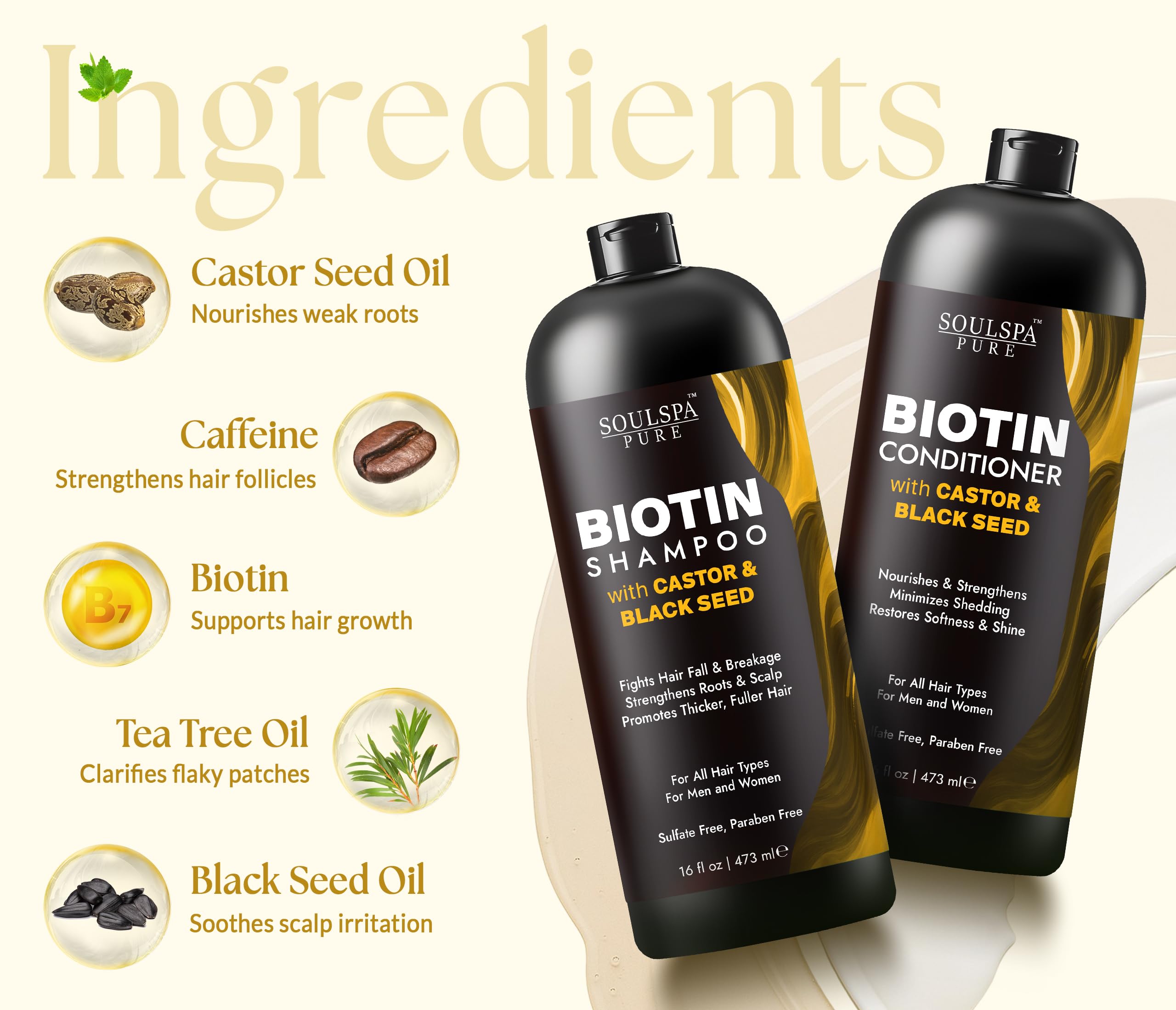 SoulSpa Pure Biotin Conditioner pump close-up shows detangling focus