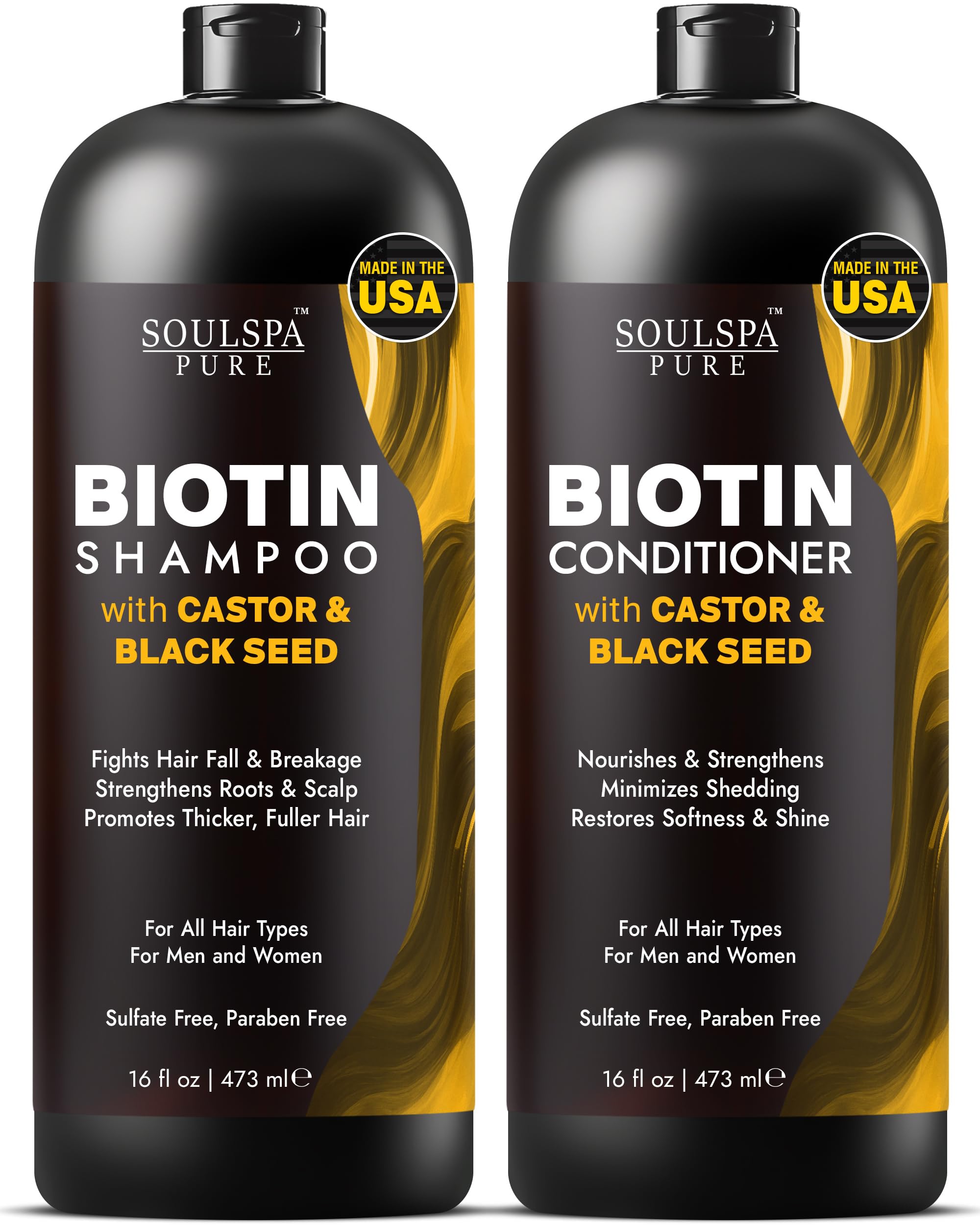 SoulSpa Pure Biotin Shampoo with Castor and Black Seed lather strengthens roots