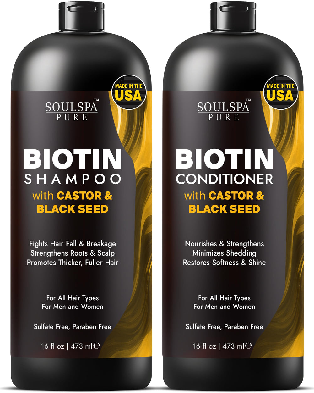 SoulSpa Pure Biotin Shampoo with Castor and Black Seed lather strengthens roots