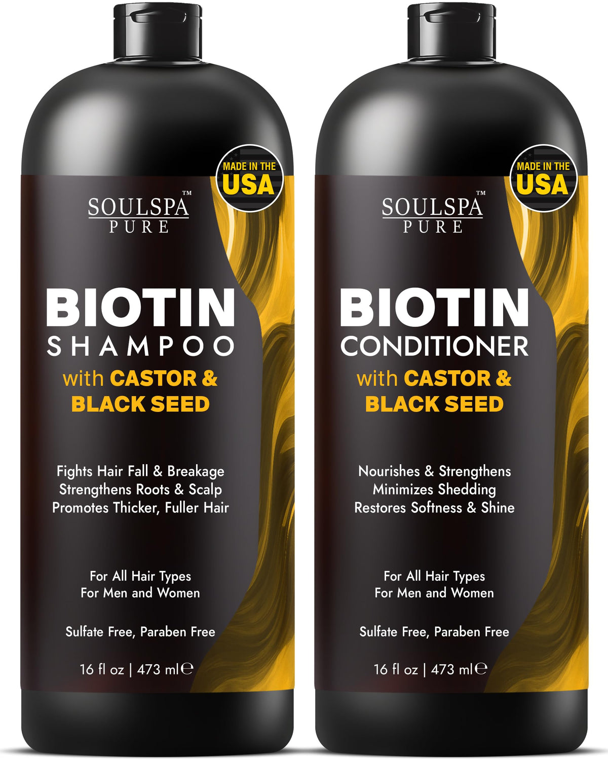 SoulSpa Pure Biotin Shampoo with Castor and Black Seed lather strengthens roots