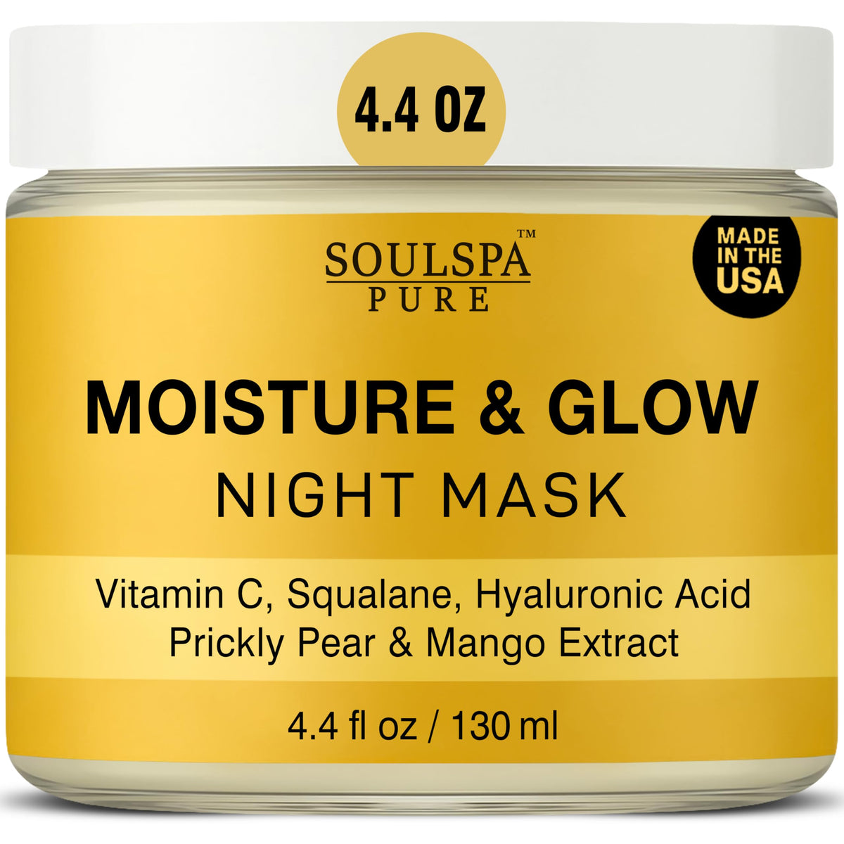 SOULSPA PURE bottle close-up showing the hydrating face mask formula for dry skin