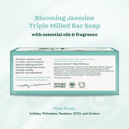 South Of France Blooming Jasmine bar soap closeup, creamy lather and texture visible