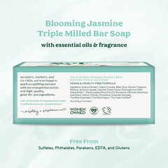 South Of France Blooming Jasmine bar soap closeup, creamy lather and texture visible