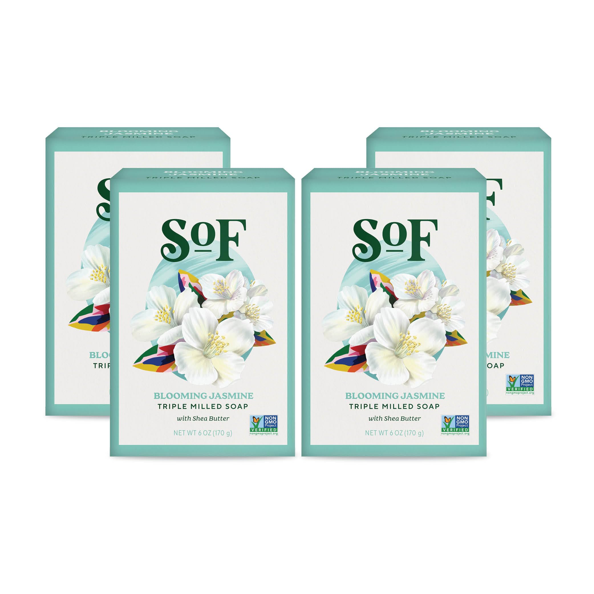 South Of France Blooming Jasmine bar soap pack, showcasing a long-lasting cleansing experience