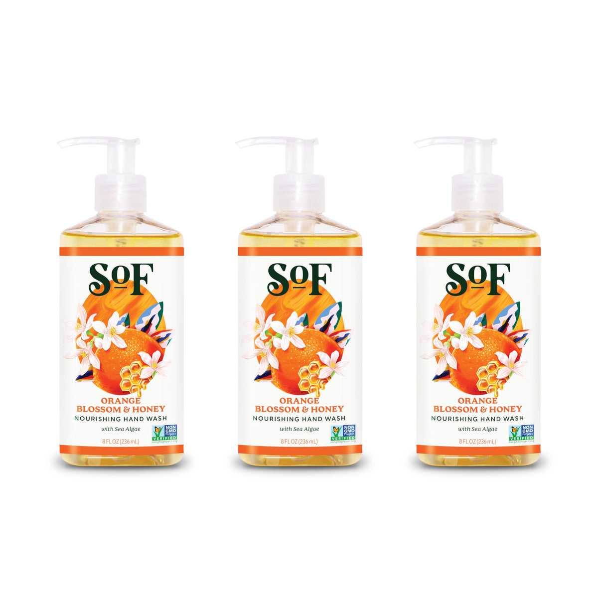 SoF Nourishing Hand Wash orange blossom bottle with moisturizing formula.