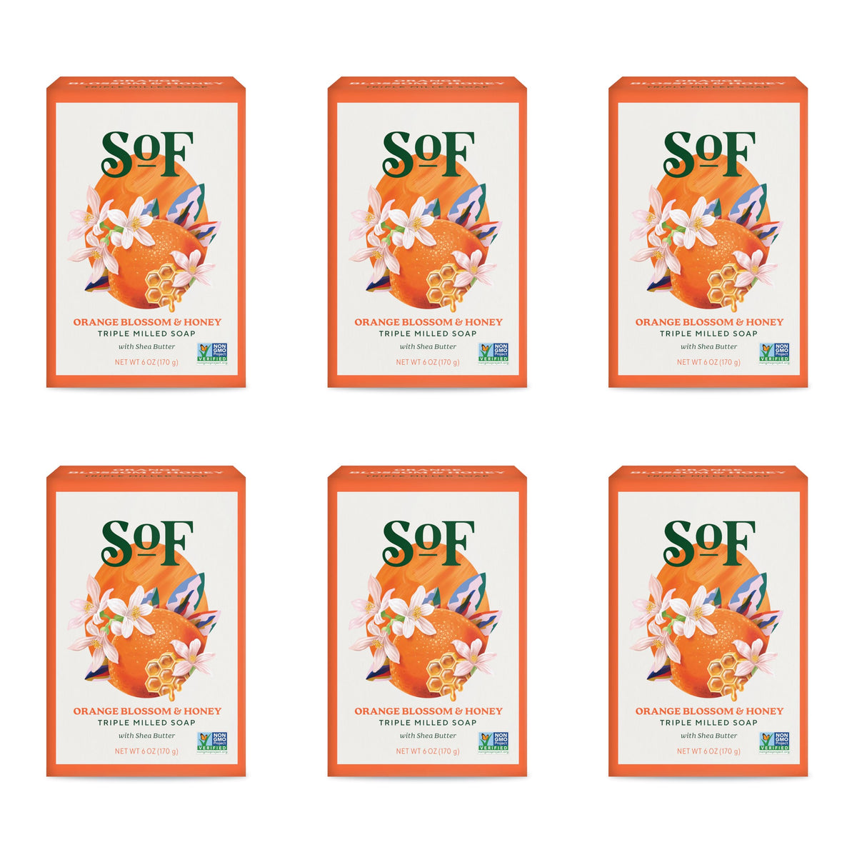 South Of France SoF Orange Blossom Honey bar with bright aroma and nourishing oils.