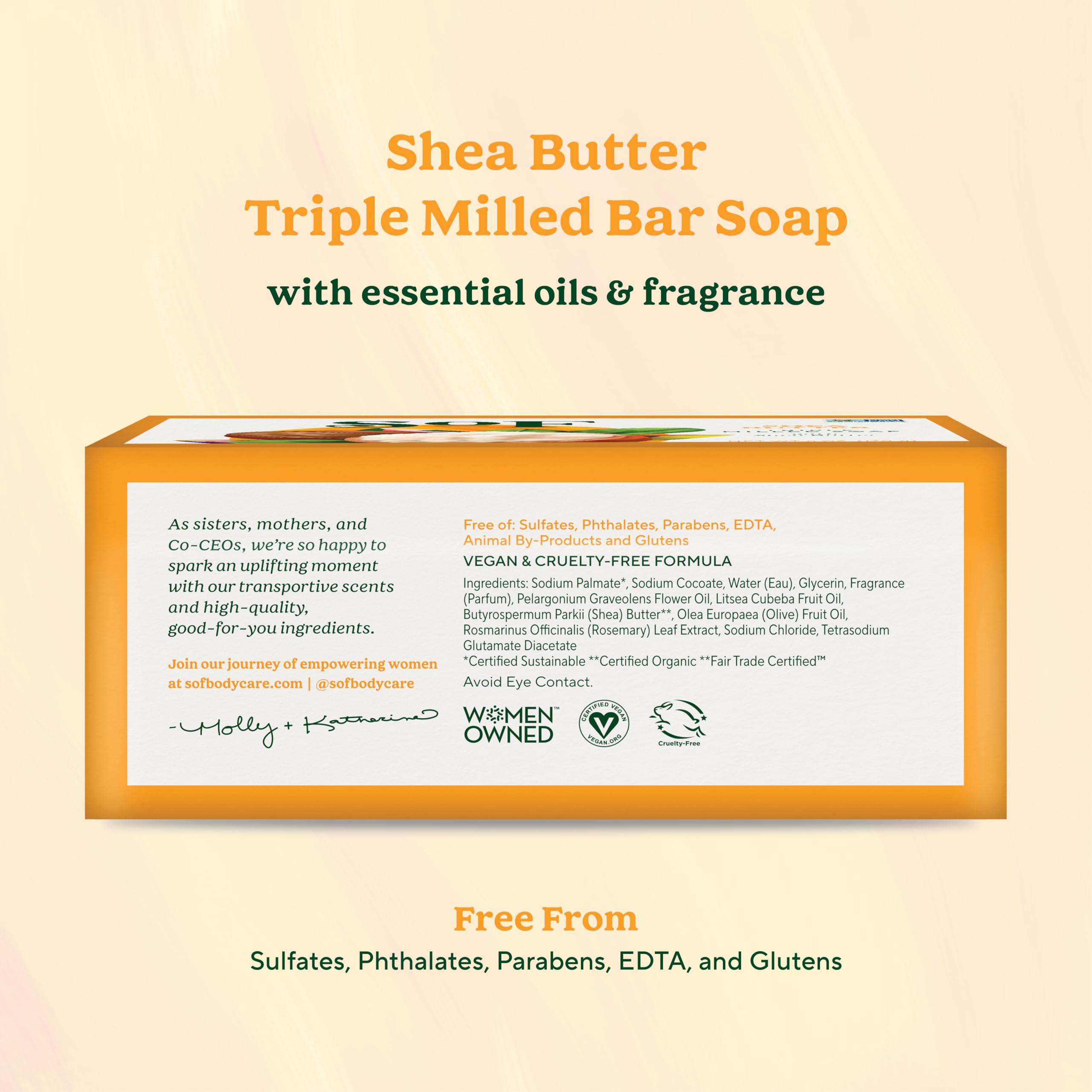 South Of France SoF organic shea butter bar soap adds soft moisture.